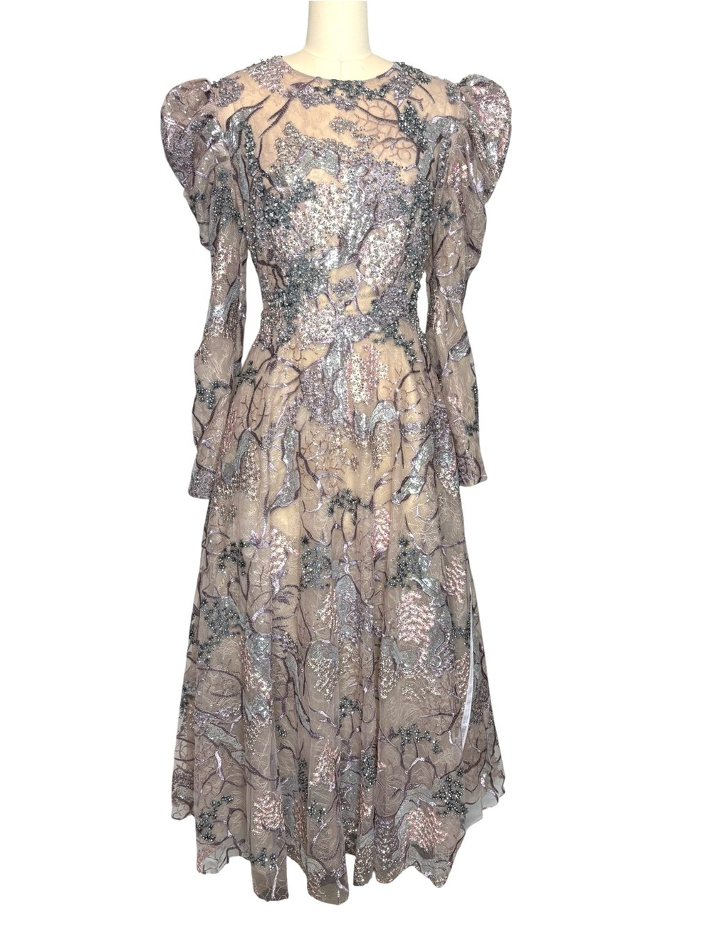 Mac Duggal 20326 Embellished High Neck Long Puff Sleeve Maxi Gown | 8 - Picture 4 of 10